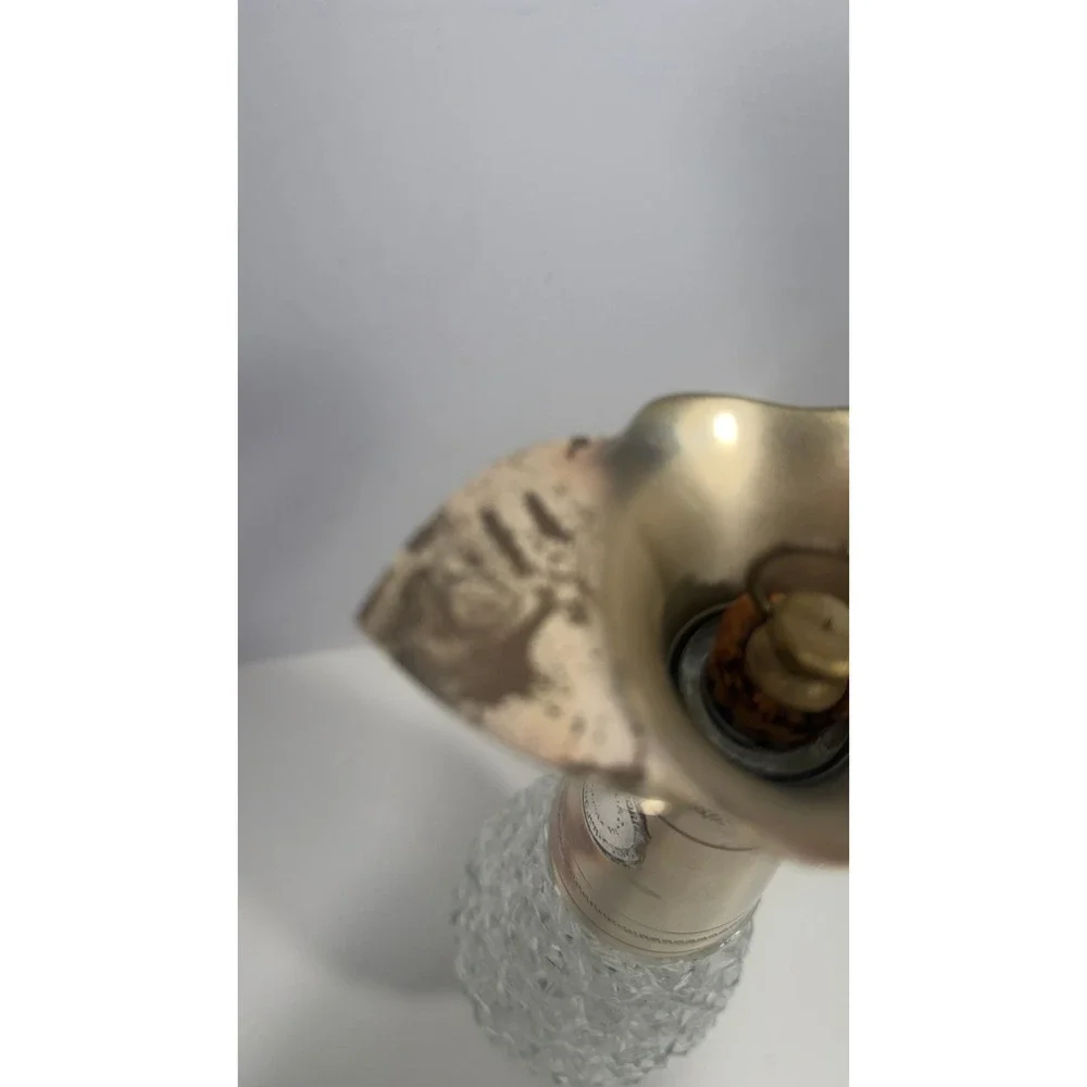 Vintage F. Lii Beccaro Cut Glass Crystal Decanter Silver Tone Pitcher Jug
